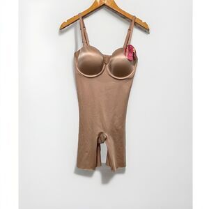 Spanx Suit Your Fancy Mid-Thigh Bodysuit L Champagne Beige Missing Straps 10156R